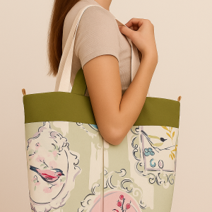 Alternative view of Desenli Askılı Büyük Boy Mevsimlik Kanvas Çanta