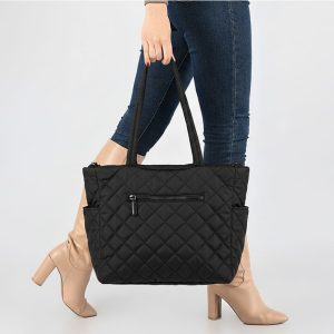 Kapitone Kışlık Siyah Tote Çanta