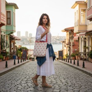 Alternative view of Lalin Kalp Desenli Kanvas Çanta